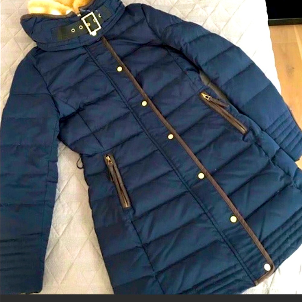 Zara navy down parka sz Small worn once